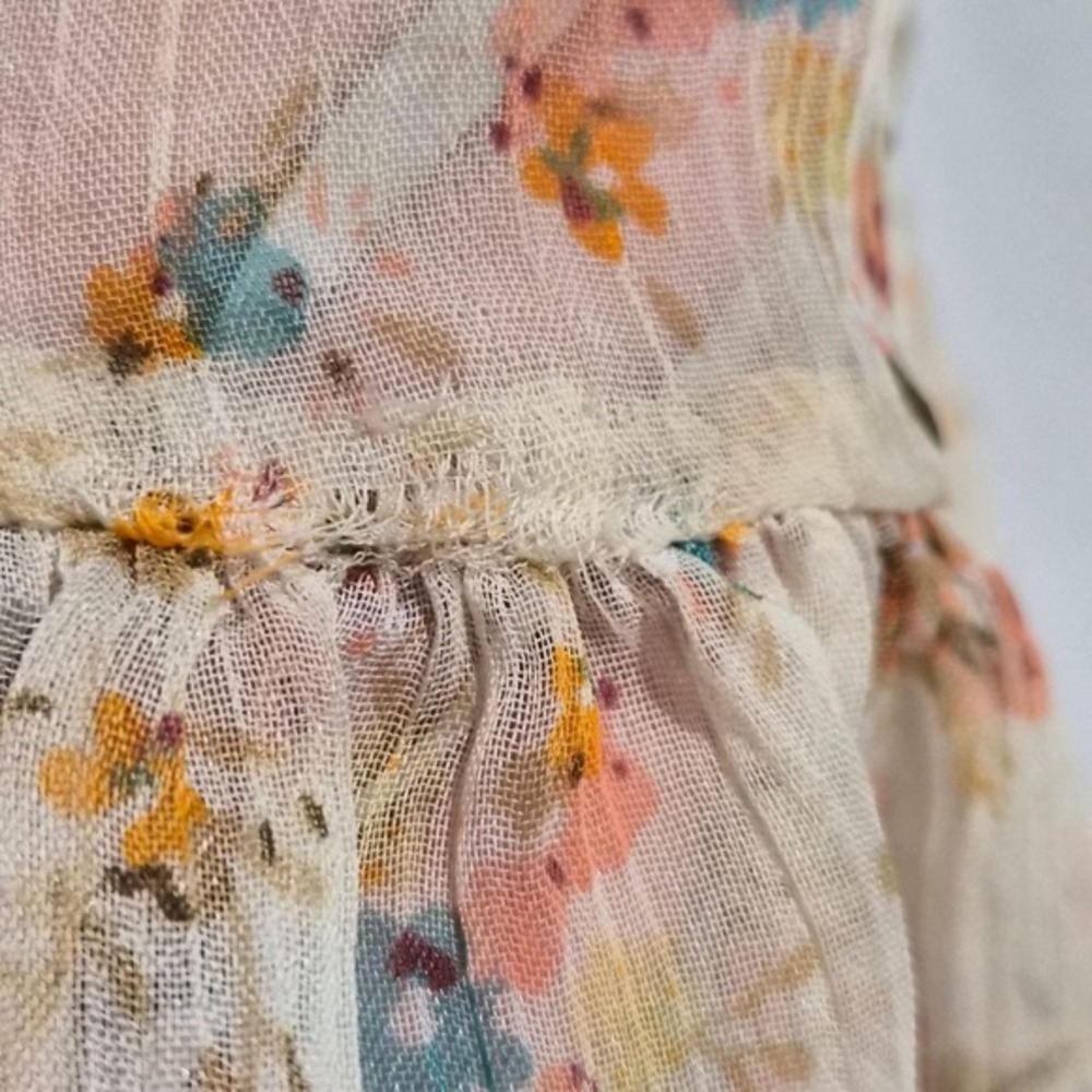 Iris Basic Floral Ruffle Peplum Tank Top Cream Button Front Lace Trim IT1954 M - Picture 2 of 7
